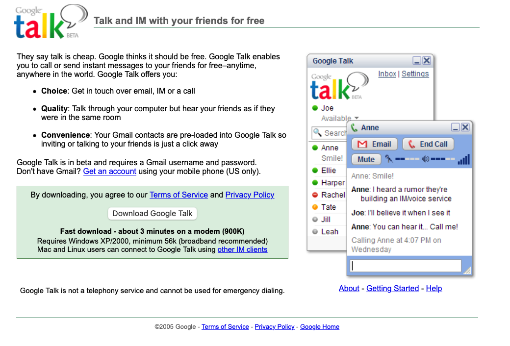 Google Talk Download Page